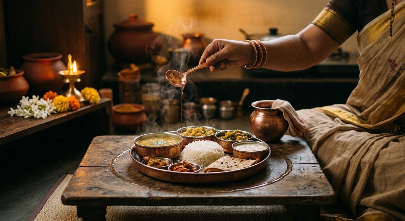 जेवण करताना ताटाभोवती पाणी फिरवणे